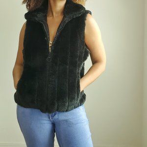 Black Faux Fur Zippered Vest
